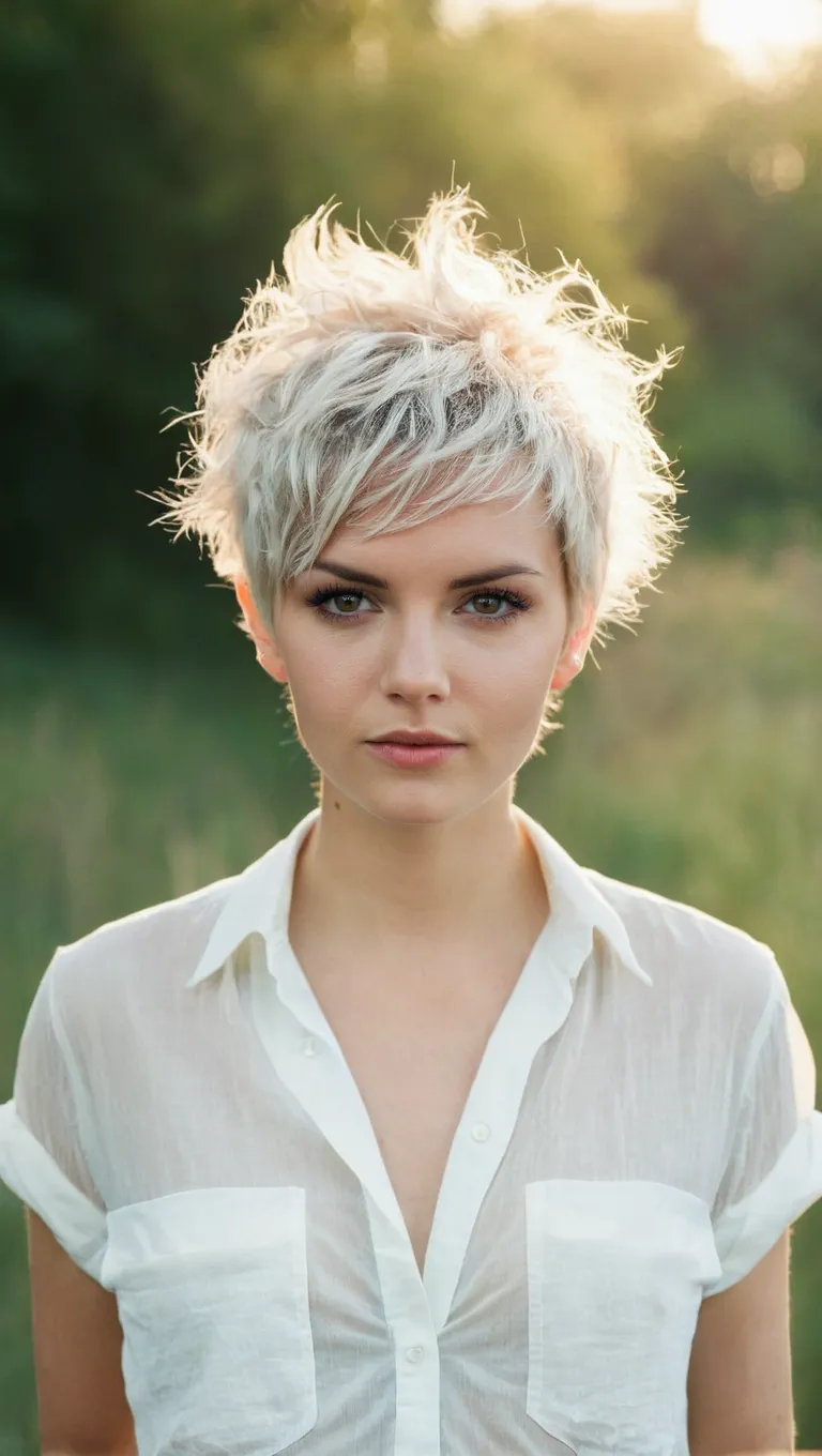 ecru messy pixie hair